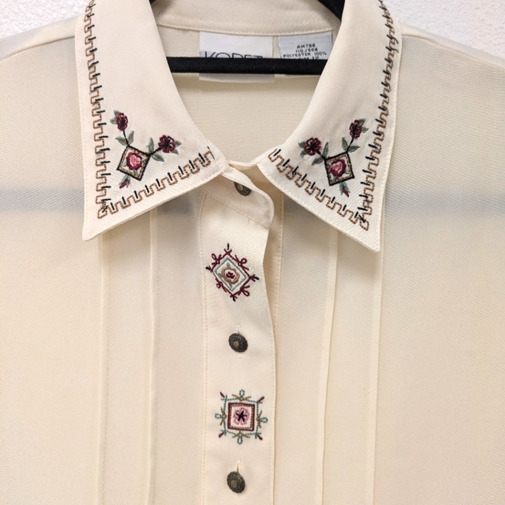 Vintage Koret Whimsy Western Sheer Button Up Blouse sz 12 Romantic Southwestern - Picture 6 of 9